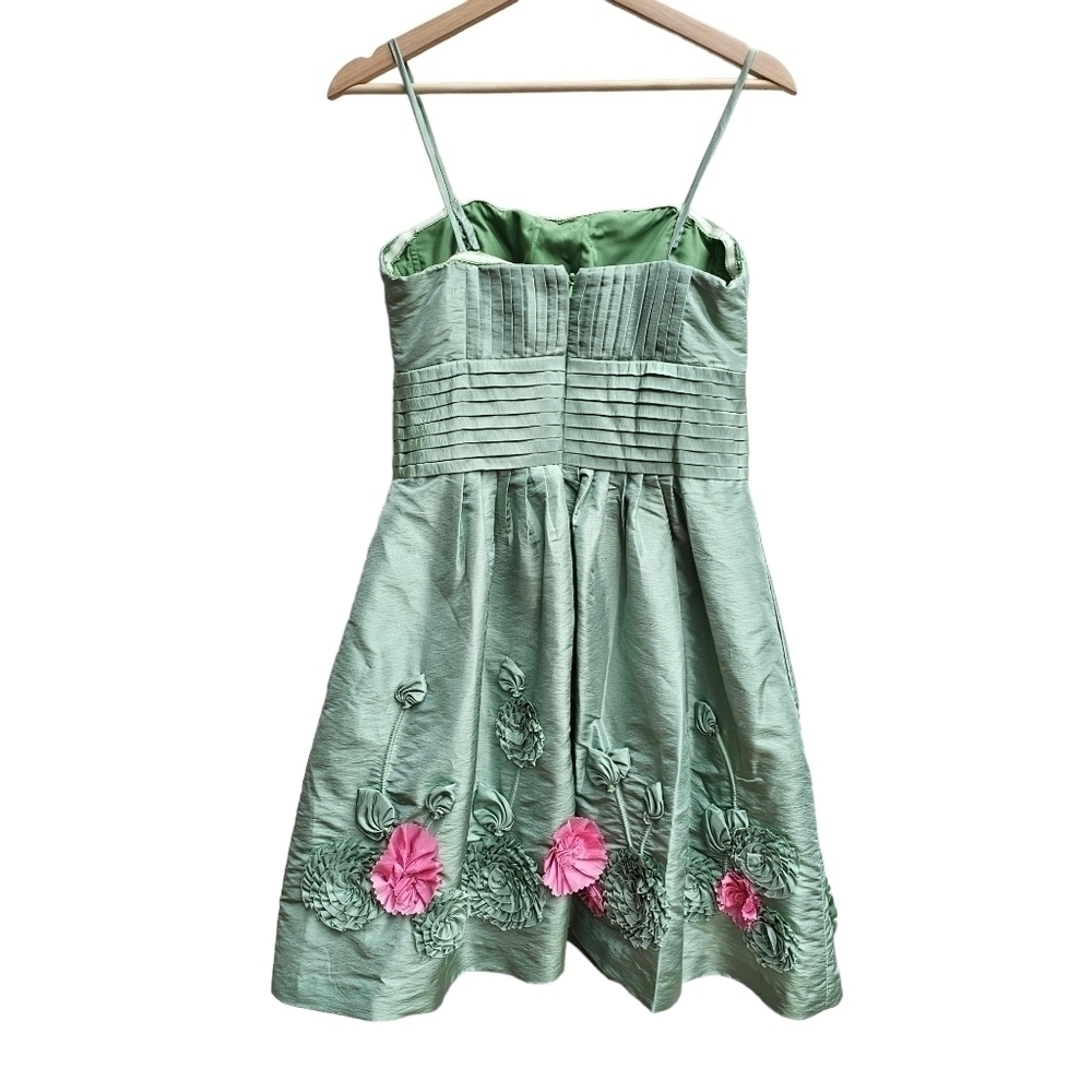 Bill Levkoff Strapless Taffeta with 3D Floral Applique, Green with Pink, Size XS - Picture 2 of 14